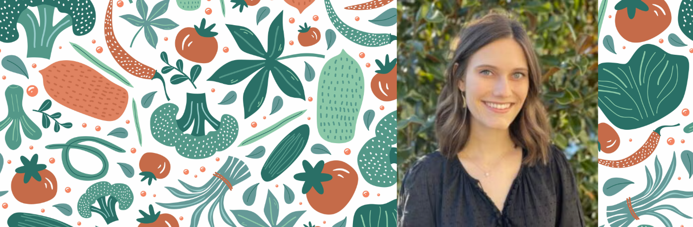 Kathryn on a background of veggies