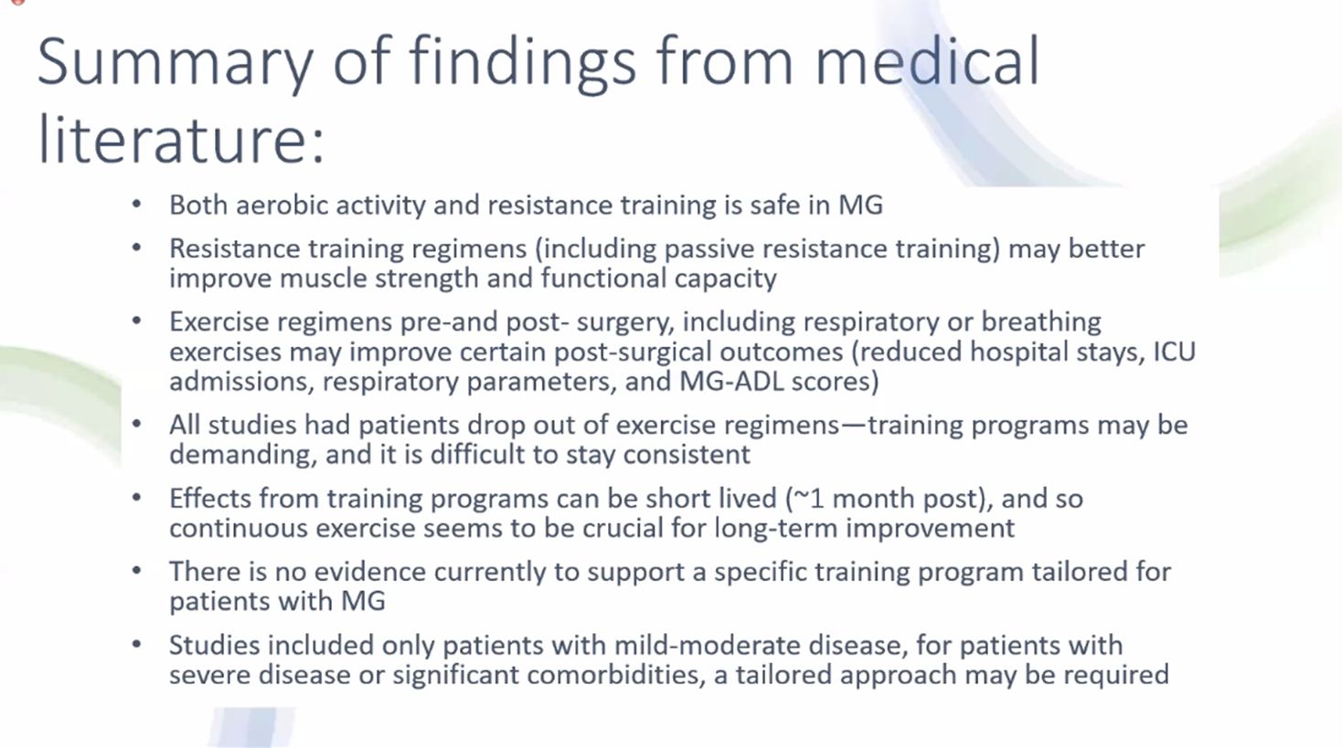 Slide showing summary of findings