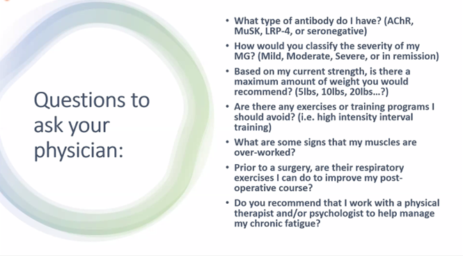 slide showing suggested questions to ask your doctor about exercise